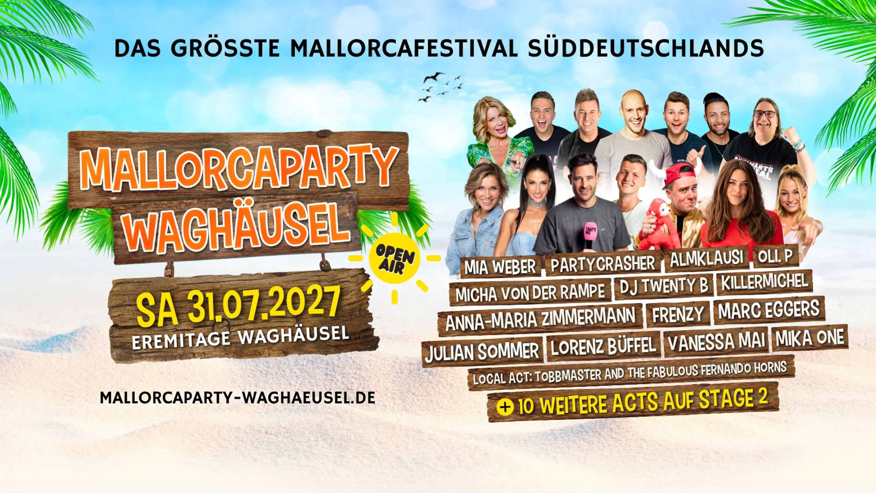 Plakat Mallorcaparty Waghäusel am 31.07.2027 mit Line-up